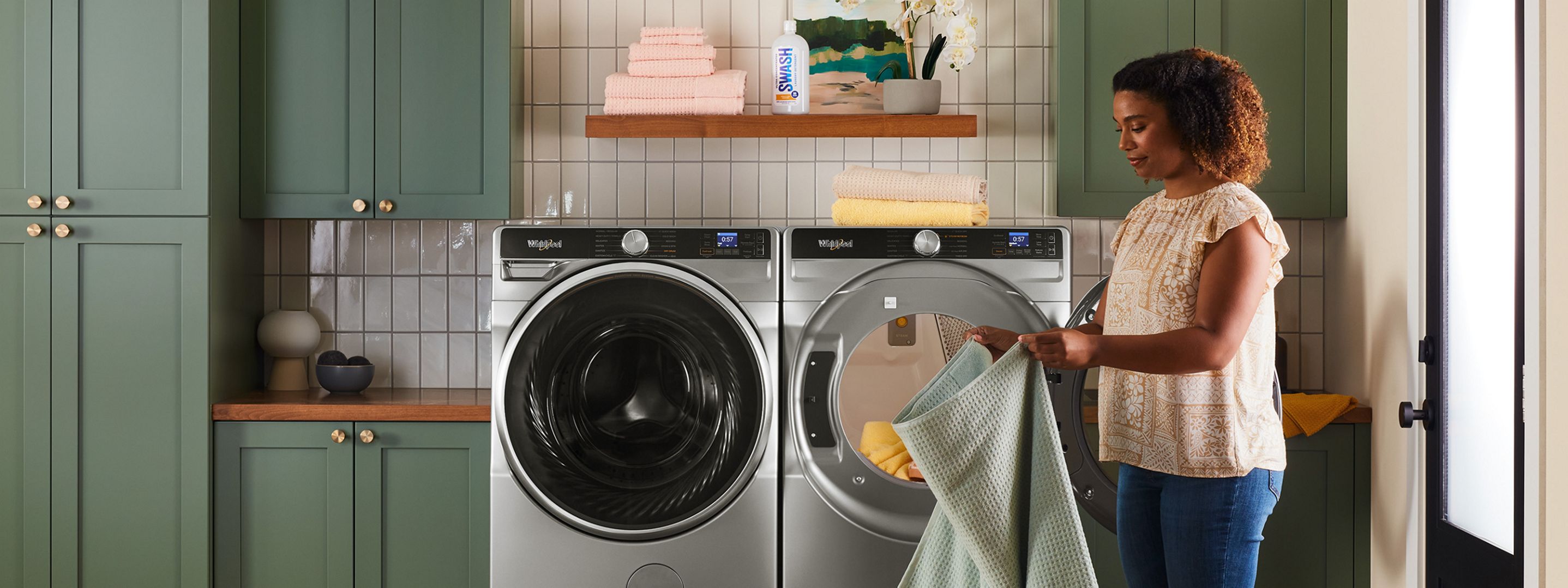 Whirlpool® Front Load Washer in a modern laundry room