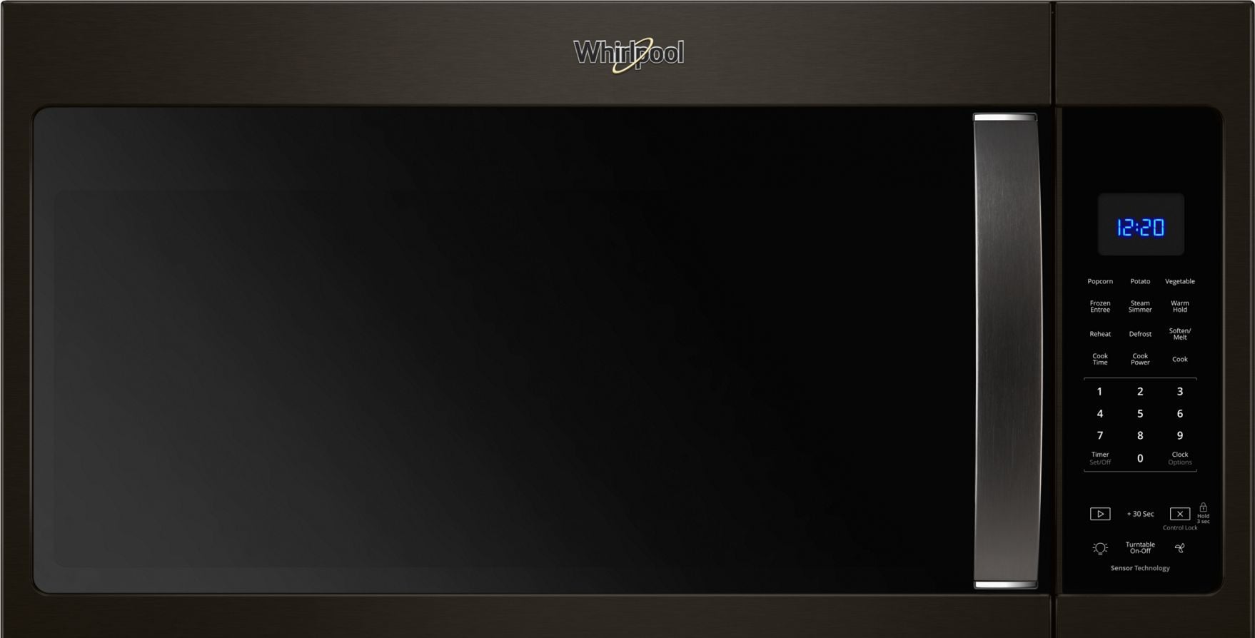 Microwaves with a matte black stainless steel finish from Whirlpool.