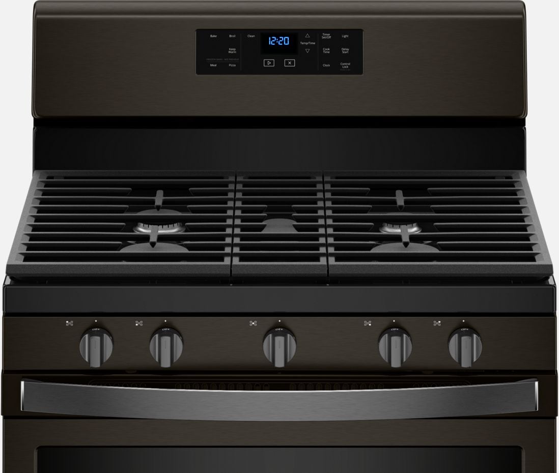 Matte black kitchen ranges and other appliances from Whirlpool.