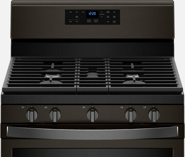 Matte black kitchen ranges and other appliances from Whirlpool.