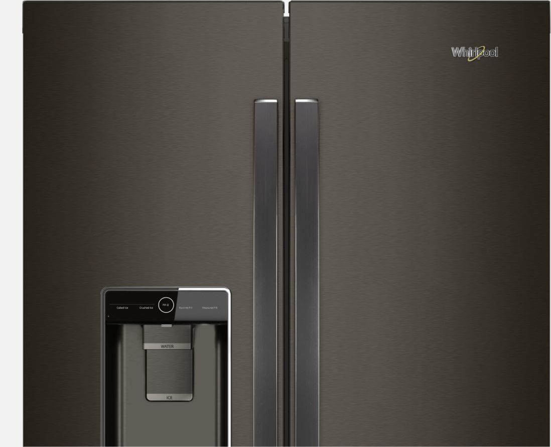 Black stainless steel refrigerators and appliances from Whirlpool.