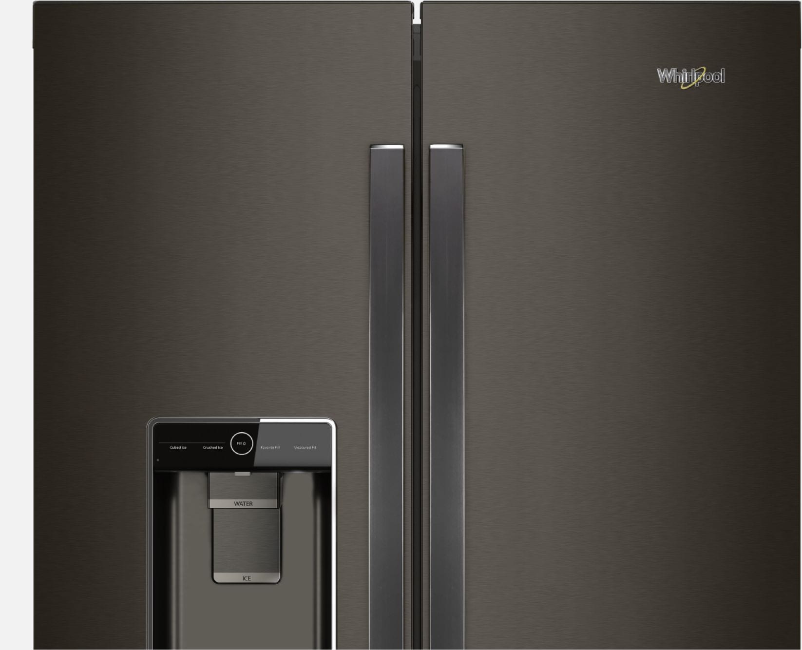 Black stainless steel refrigerators and appliances from Whirlpool.