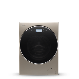 A silver all-in-one washer dryer.