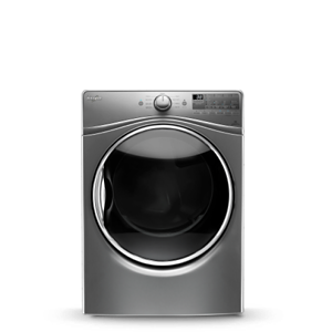 A silver front load dryer.