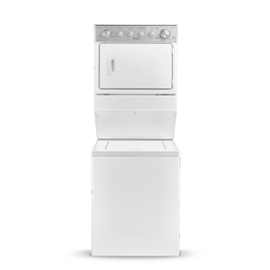 A white stacked laundry center.