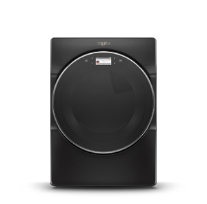 A silver front load dryer.