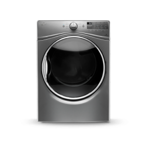 A silver front load dryer.