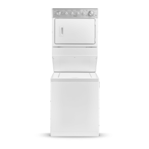 A white stacked laundry center.