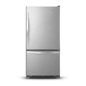 Stainless steel bottom freezer refrigerator.