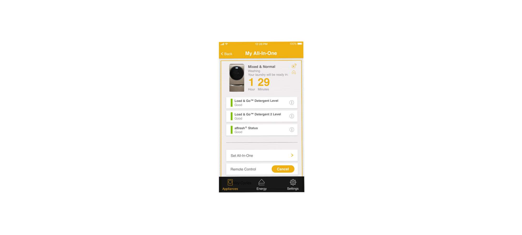 A smart phone with the Whirlpool app on the screen, sitting on a countertop surrounded by baking supplies.