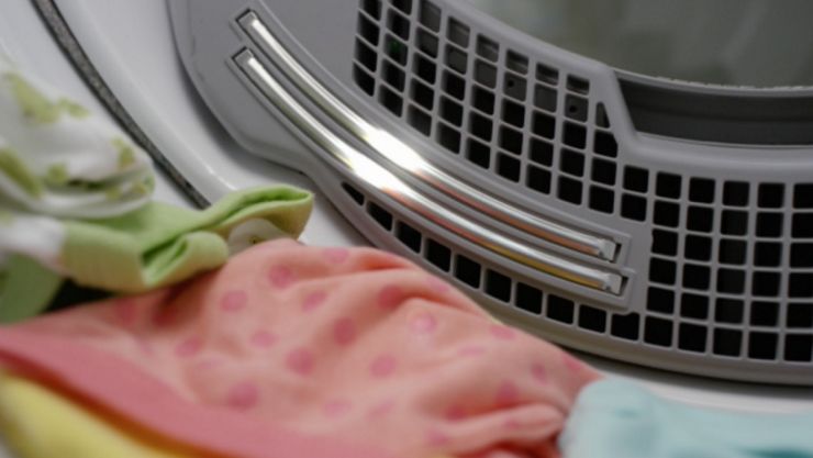 Dry laundry in the interior of a dryer.