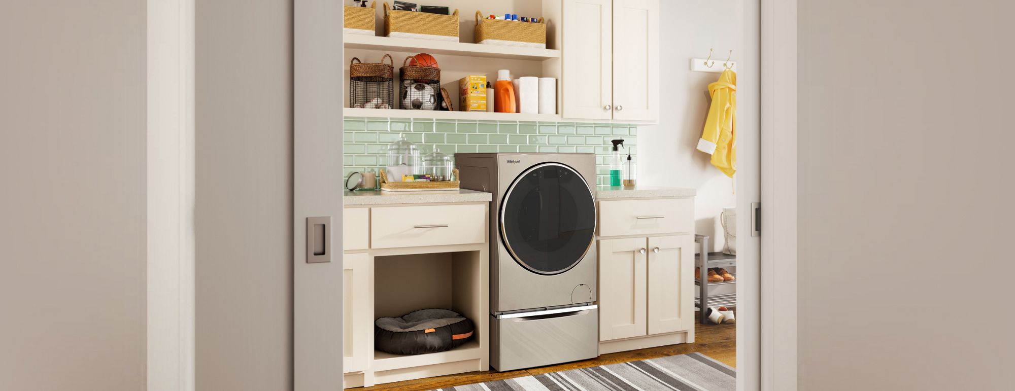 All-in-one washer and dryer takes up less space in the laundry room.