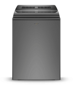 Une laveuse à chargement vertical Whirlpool, en version chromée. Modèle nº WTW5105HC