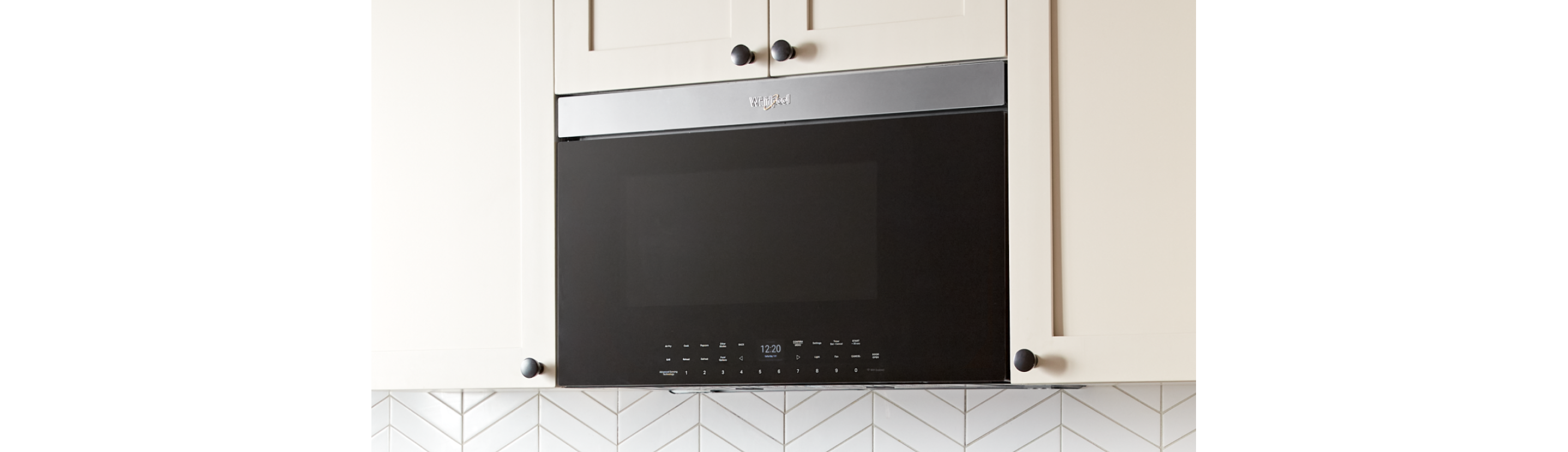 Closeup of a Whirlpool® Flush Built-In Over-the-Range Microwave