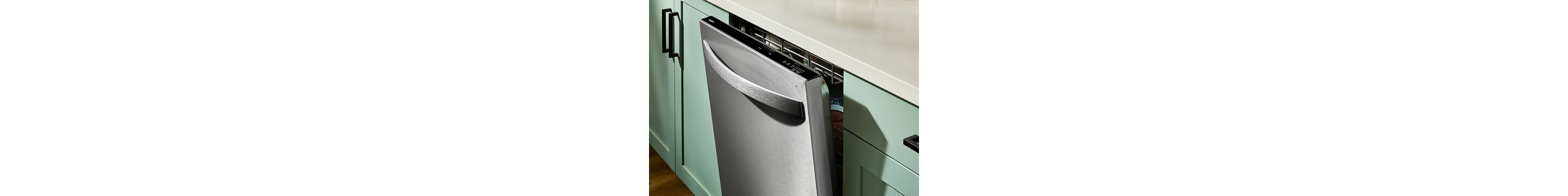 A Whirlpool® Dishwasher with the door slightly open, showing Auto Open Air Dry