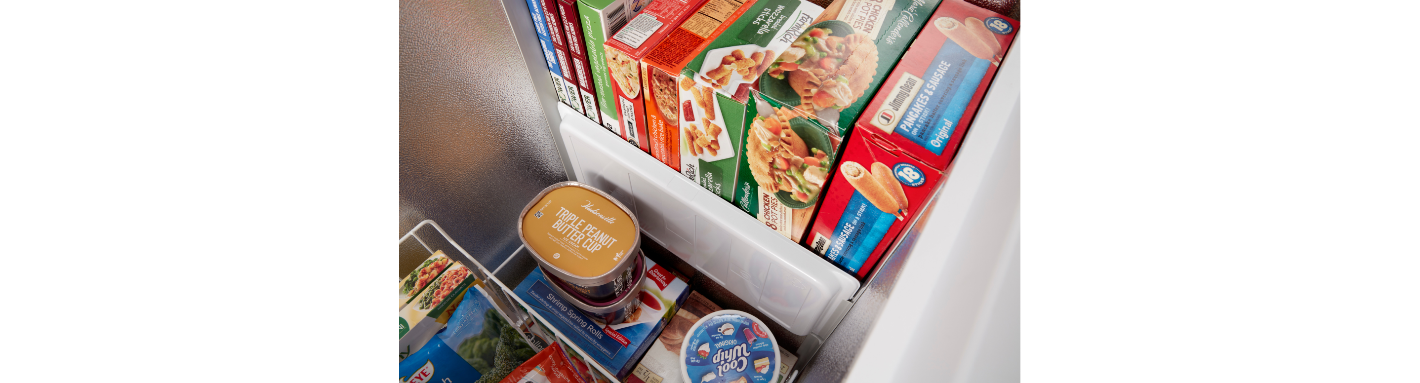 Food organized in a deep freezer