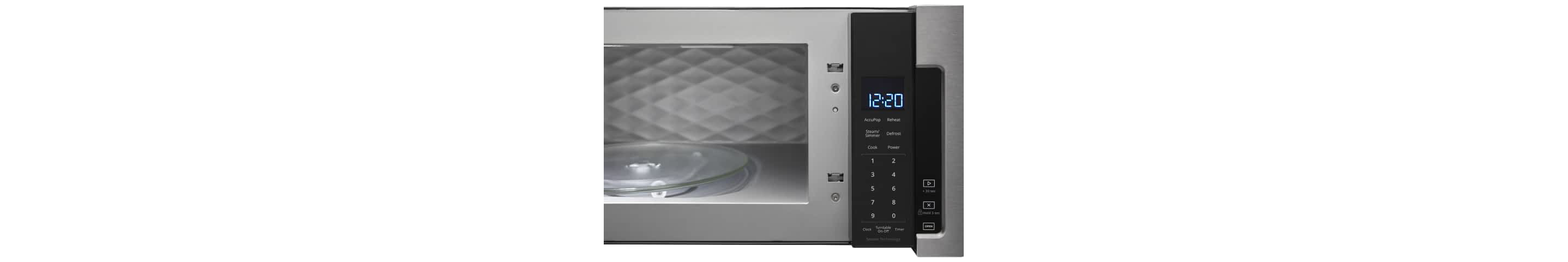 The control panel of a Whirlpool® Low Profile Over-The-Range Microwave