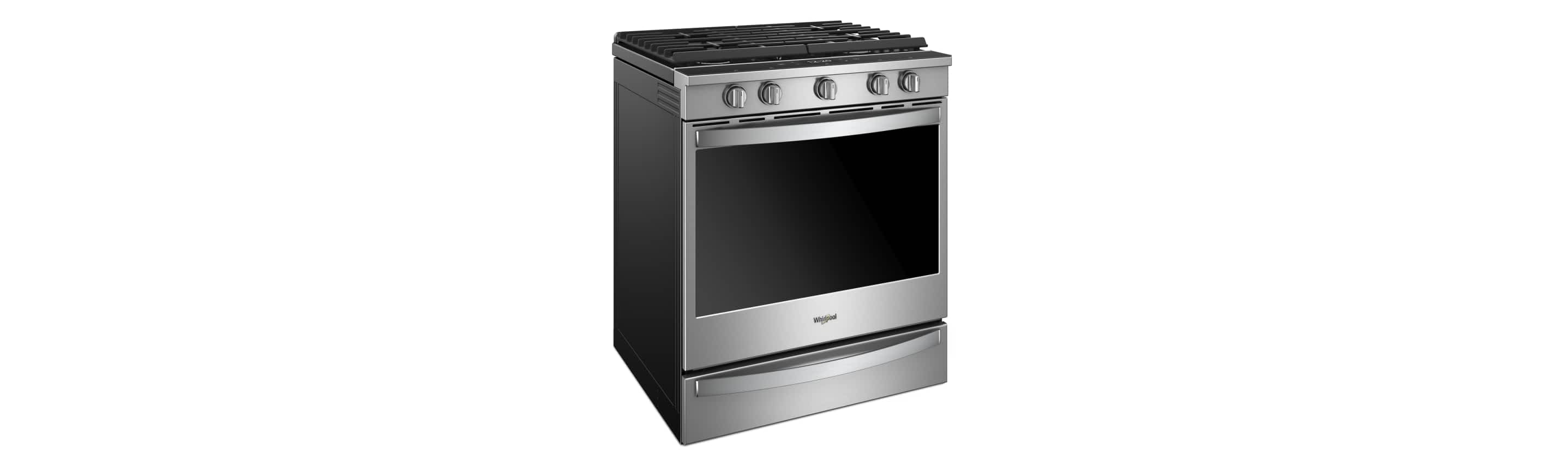 A Whirlpool® Smart Premium Slide-In Gas Range