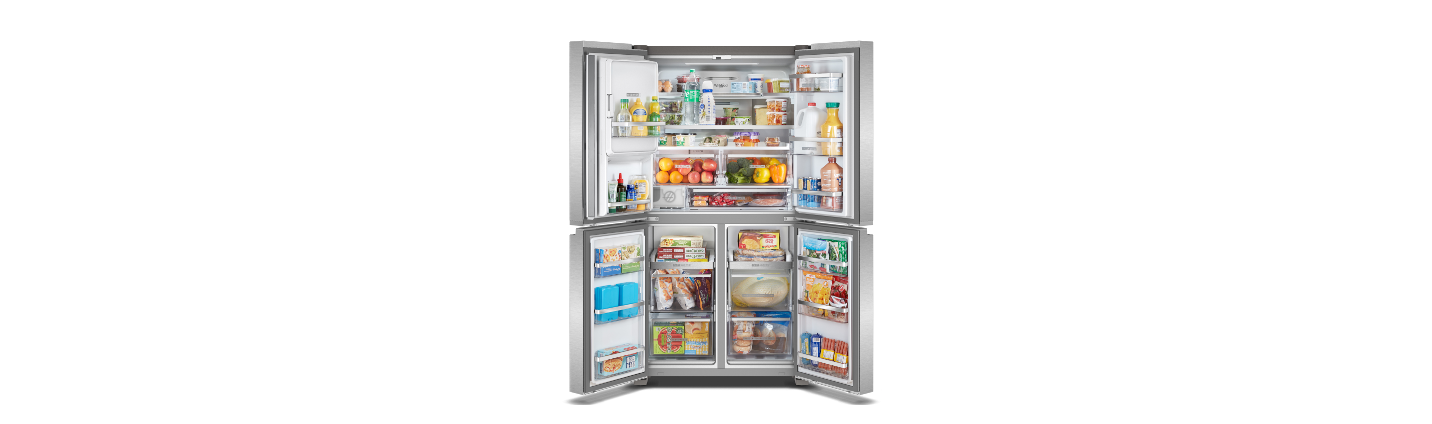 An open Whirlpool® 4 Door Refrigerator