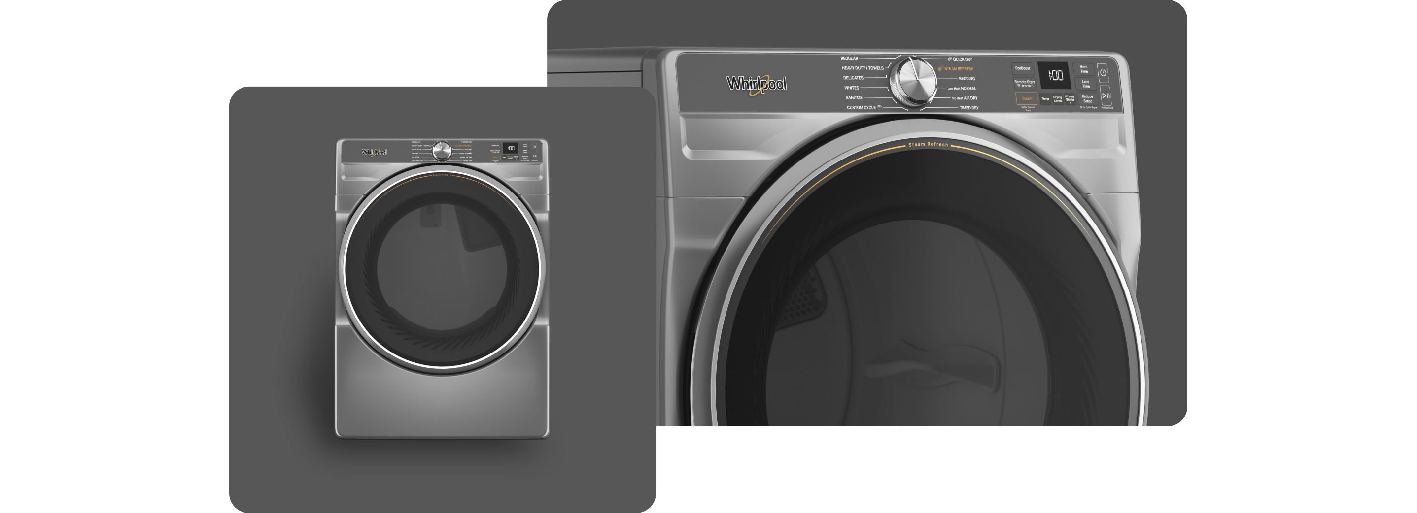 A Whirlpool® Dryer with a Radiant Silver finish
