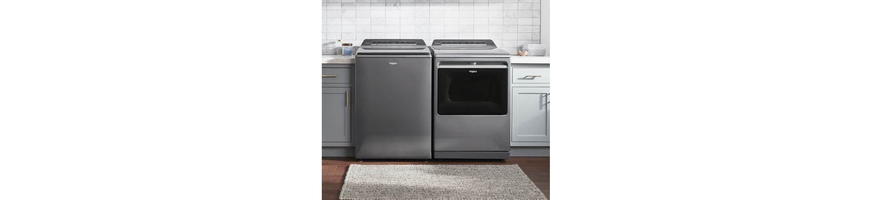 A Whirlpool® Top Load Washer and Dryer Pair
