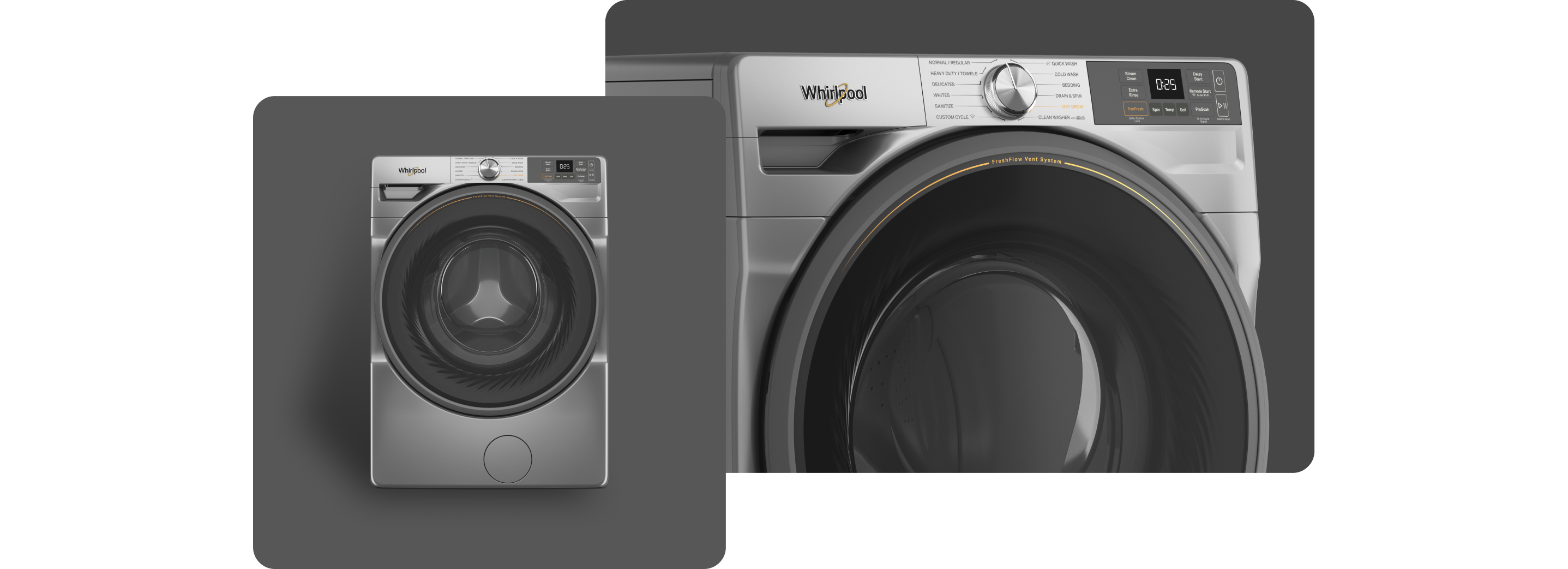 A Whirlpool® Washer with a Radiant Silver Finish