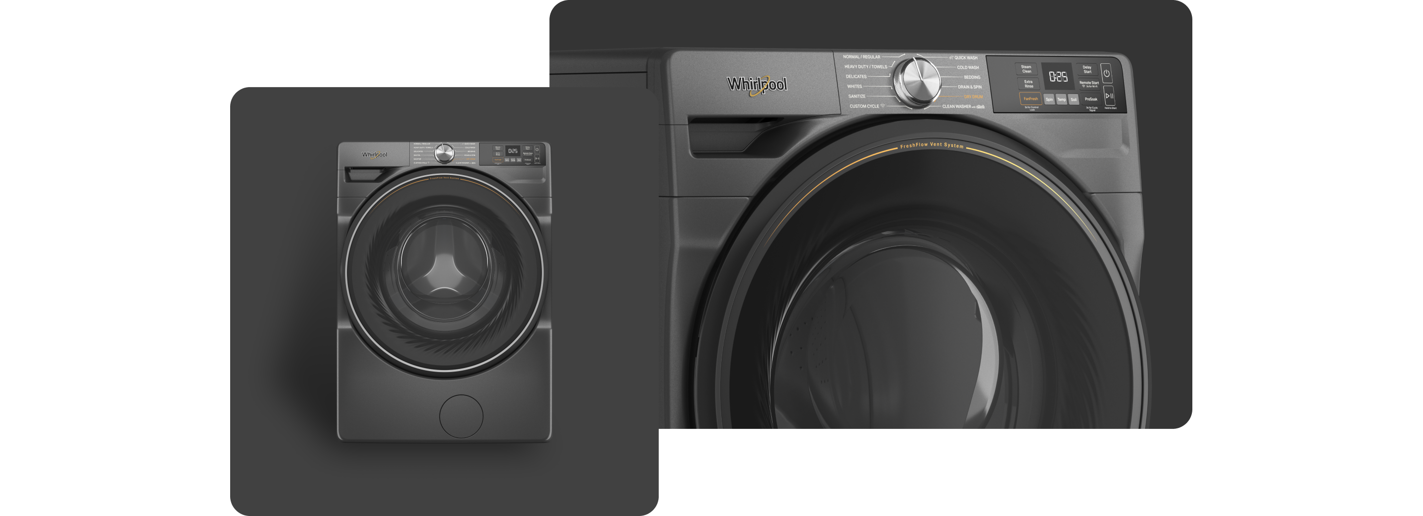 A Whirlpool® Washing Machine with a Volcano Black finish