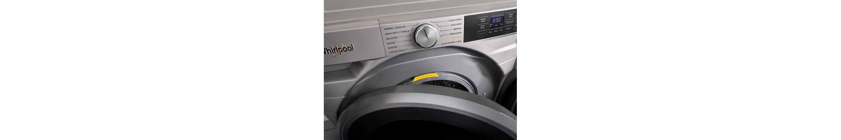 A closeup of a Whirlpool® washer control panel