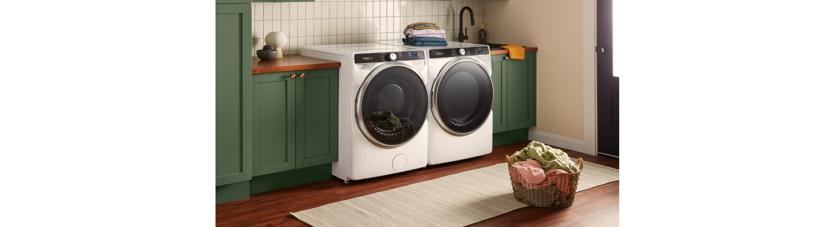 A Whirlpool® front load washer and dryer set