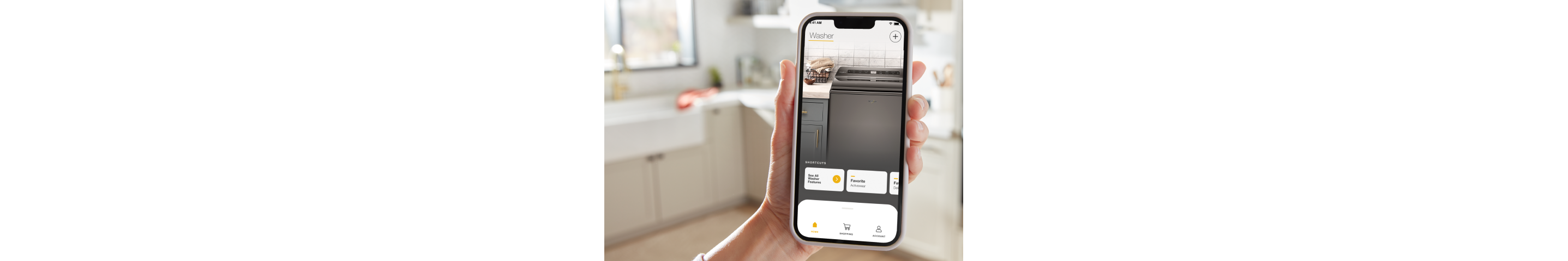 A phone with the Whirlpool® Smart Appliance app pulled up