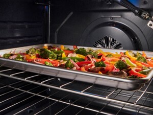 Veggies on a sheet pan in the oven