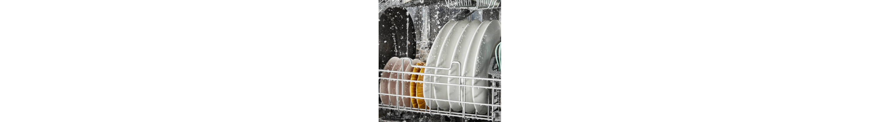Plates lined up neatly in a dishwasher