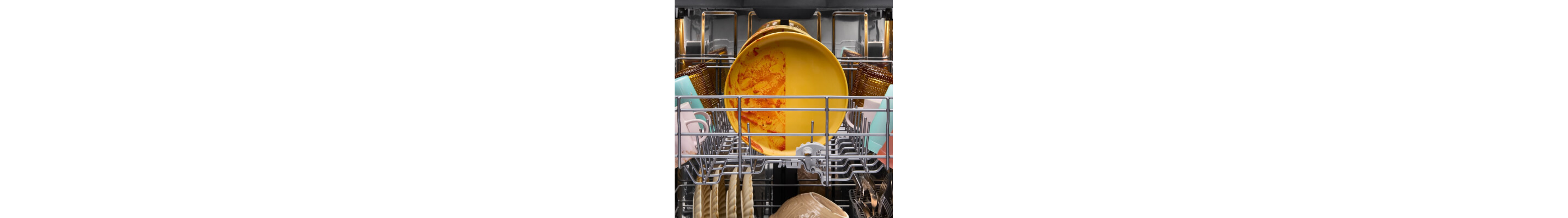 Dirty dishes in a dishwasher