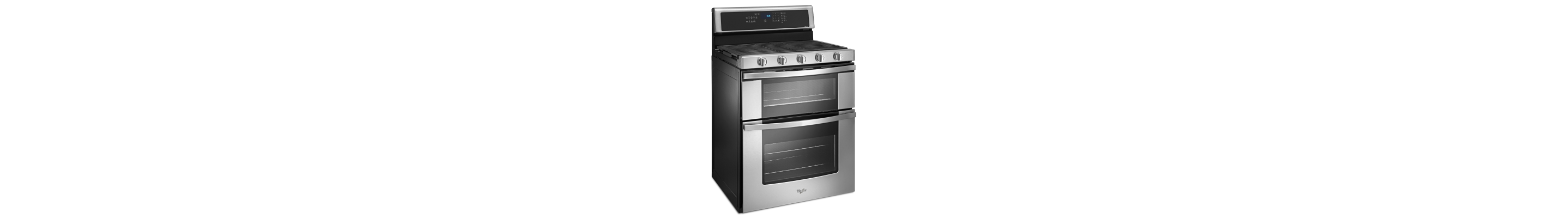 A Whirlpool® double oven range.