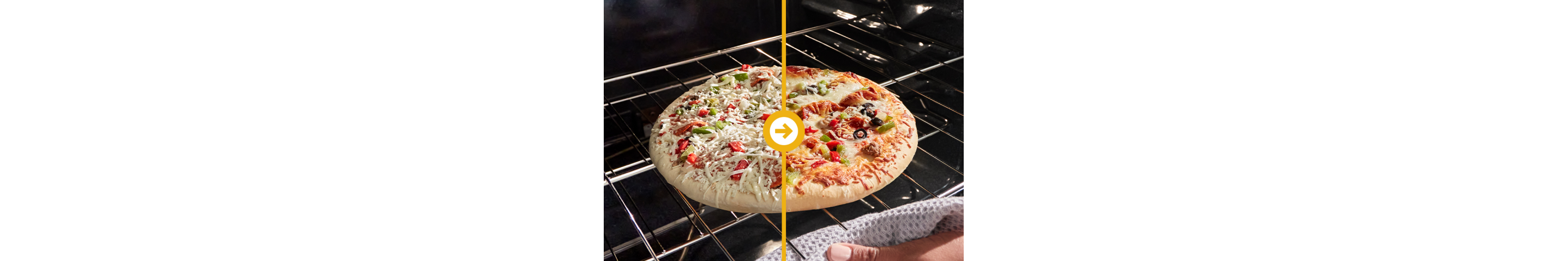Pizza baking in an oven.