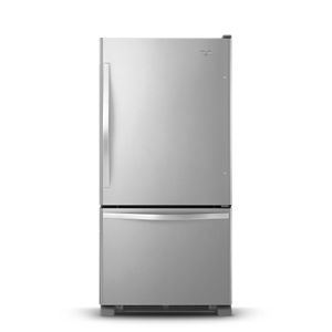Stainless steel Bottom-Freezer refrigerator.