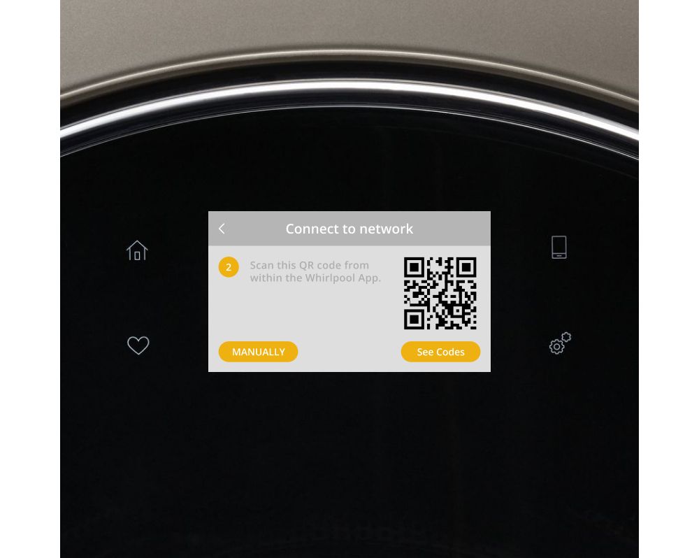  A screen with a QR code on an appliance control panel.