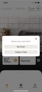 Getting a cycle suggestion from the Whirlpool® App on a smartphone