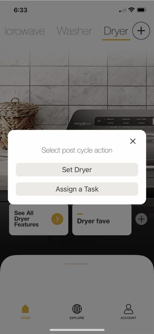 Getting a cycle suggestion from the Whirlpool® App on a smartphone