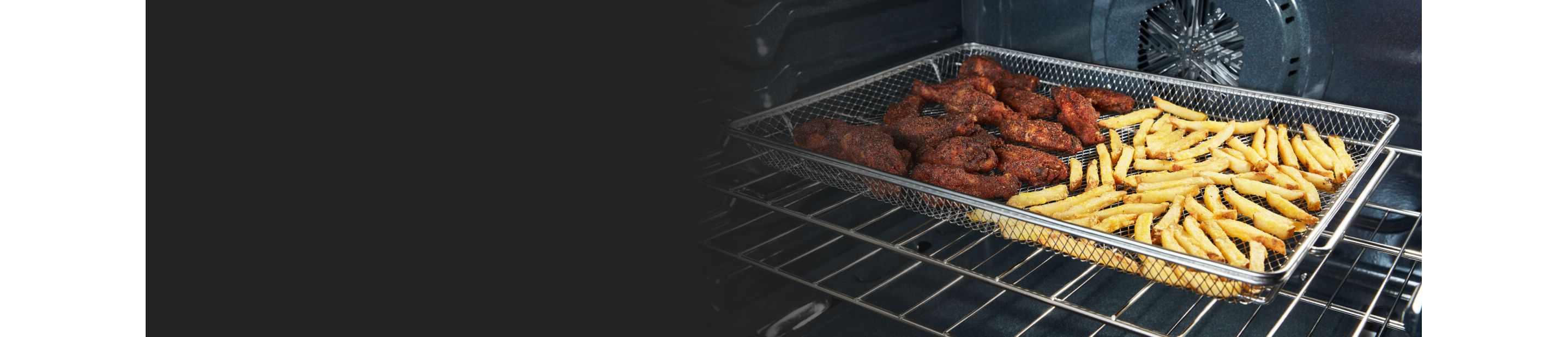Food frying inside a Whirlpool® Range with Air Fry Mode.