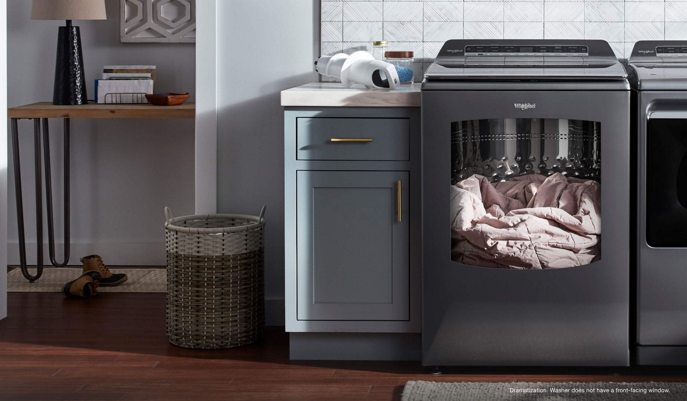 A washer filled with a comforter