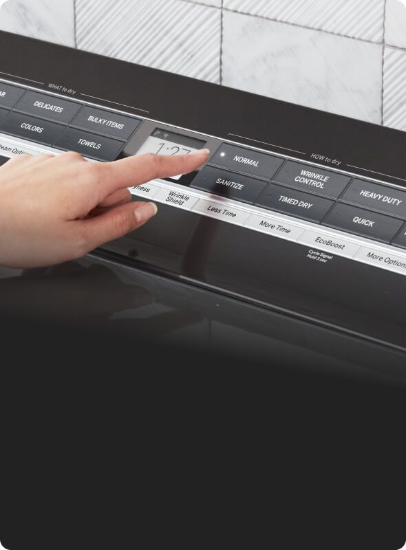 Selecting cycles and options on dryer console