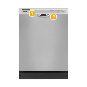A dishwasher with numbers indicating model number placement