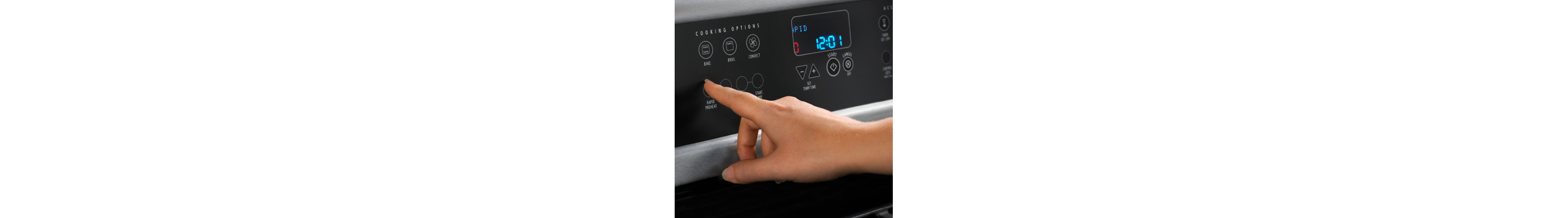 Person selecting the rapid preheat option on oven