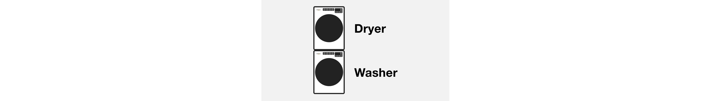 Line drawing and labels of a Dryer stacked on top of a Washer