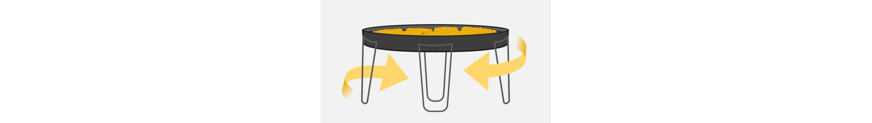 An Air Fry basket with fries and arrows indicating heat and air flow underneath