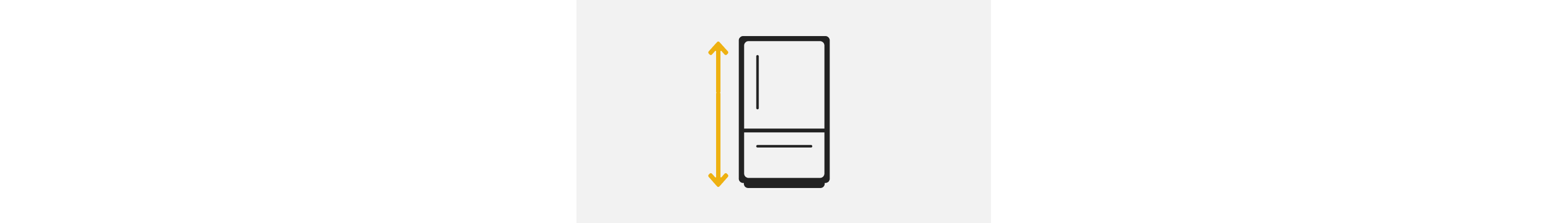 A line drawing a of a bottom mount refrigerator with a double sided arrow showing the height.