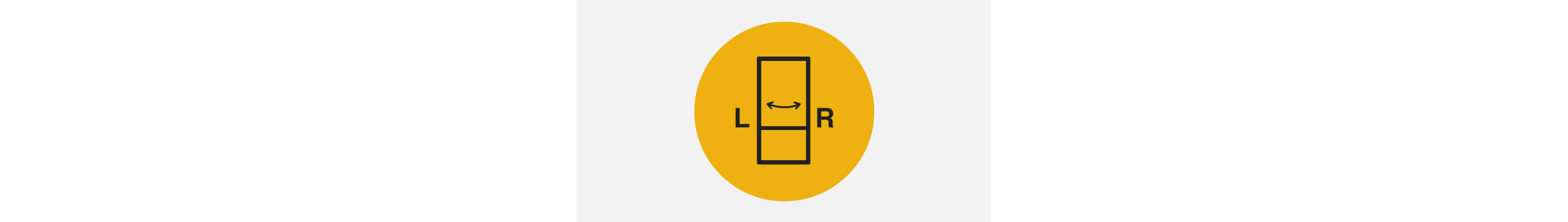 Icon of a bottom mount refrigerator with a double sided arrow on the door pointing to the right and left. 