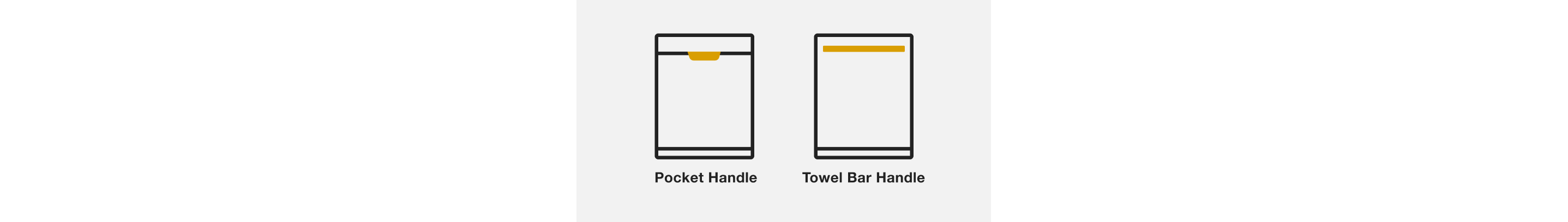 Art showing the two different types of handles Whirlpool® Dishwashers can have: Pocket Handle or Towel Bar Handle