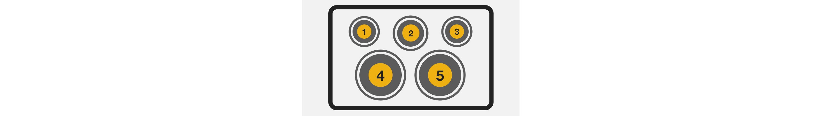 A line drawing of five elements on an electric cooktop.